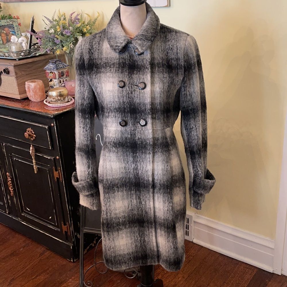 Zara Winter Wool Overcoat *Nova-check*Fuzzy Outerwear Jrs L